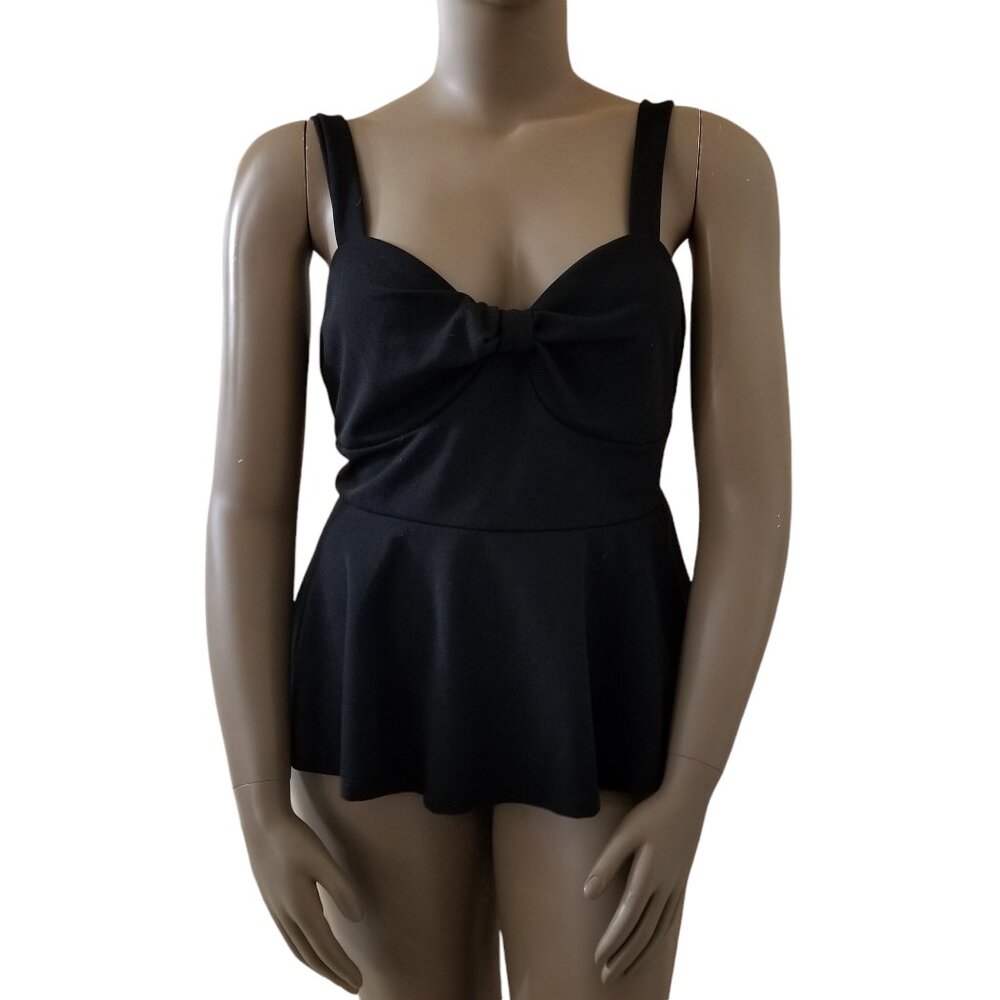 Stretch Knit Sweetheart Neckline Pullover Peplum Cami Top Womens 3XL Black